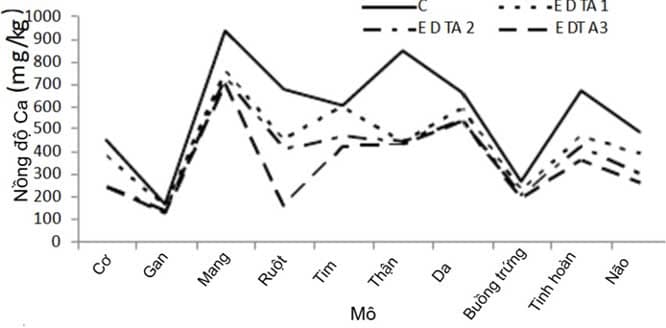 Hình 6. Biểu đồ biểu diễn nồng độ Ca trong mô nhóm đối chứng và nhóm thử nghiệm