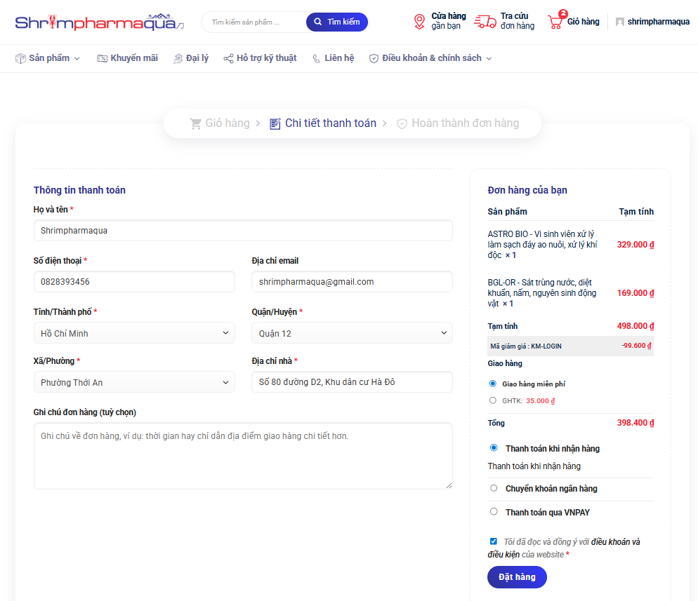 Điền thông tin và chọn phương thức thanh toán