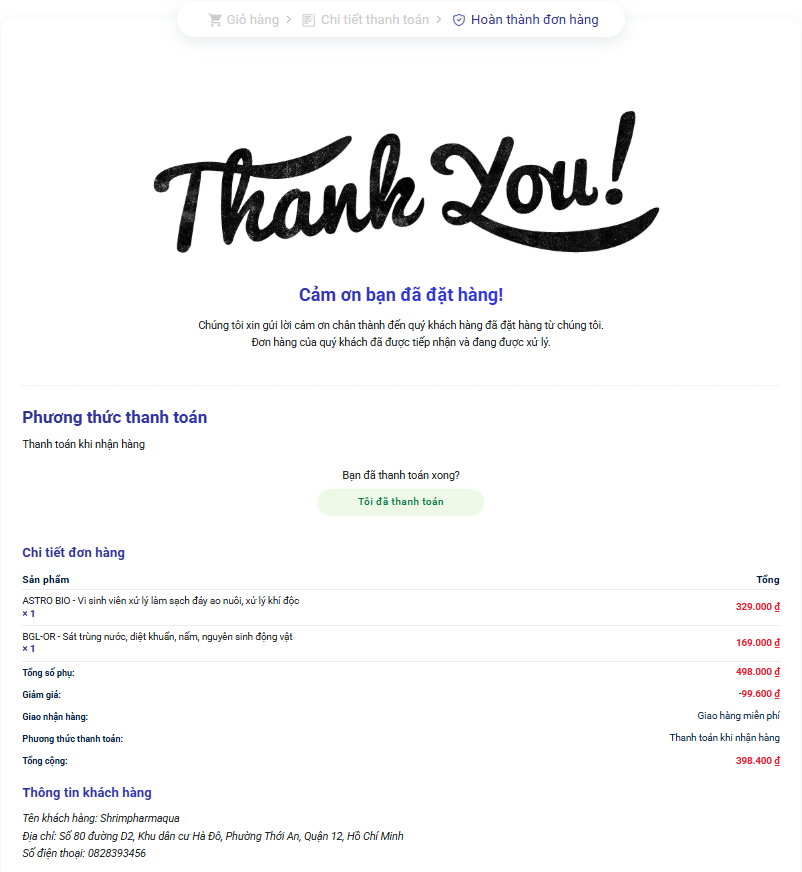 HOÀN THÀNH ĐƠN HÀNG